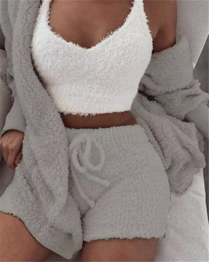 Herbst Und Winter Neue Plüsch Casual Hause Service Drei-Stück Lange Ärmeln Weste Shorts Pyjamas Set