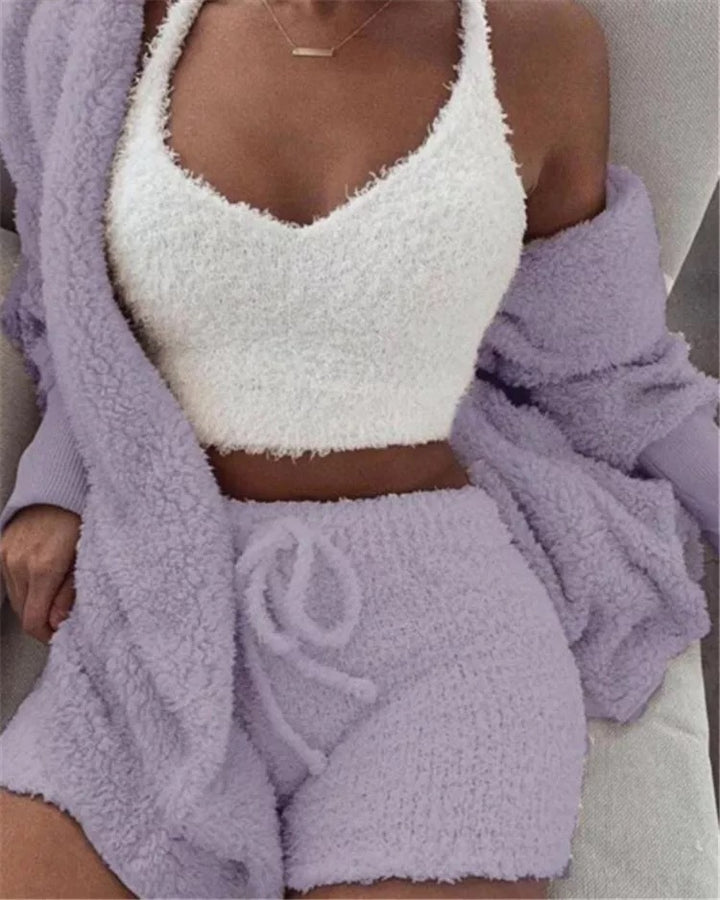 Herbst Und Winter Neue Plüsch Casual Hause Service Drei-Stück Lange Ärmeln Weste Shorts Pyjamas Set