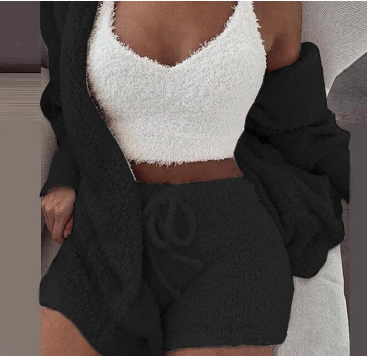 Herbst Und Winter Neue Plüsch Casual Hause Service Drei-Stück Lange Ärmeln Weste Shorts Pyjamas Set